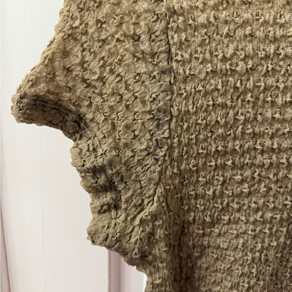 NWT Frame Denim Textured Semi-sheer Women's Baby TShirt in Cypress (Brown), Sz L - Picture 5 of 11